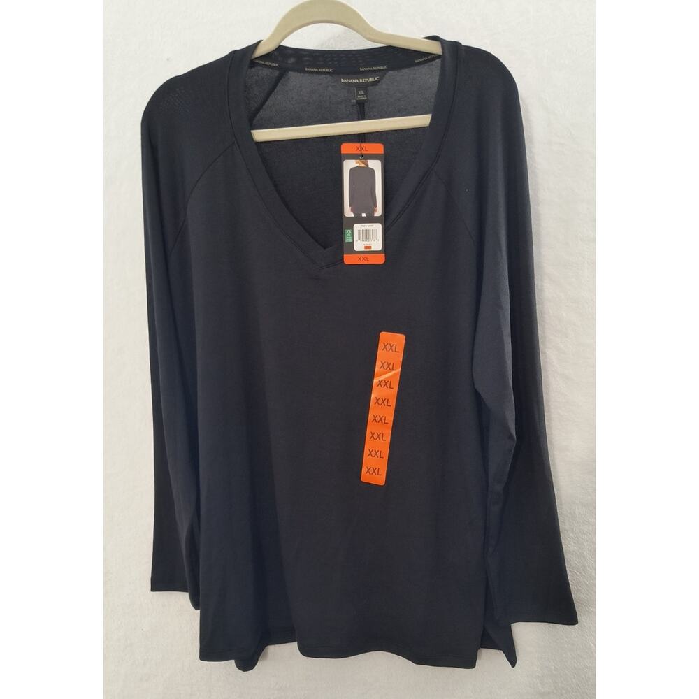 Banana Republic V Neck Sweater Top Wmn's Size XXL Black Long Sleeve Knit Popover